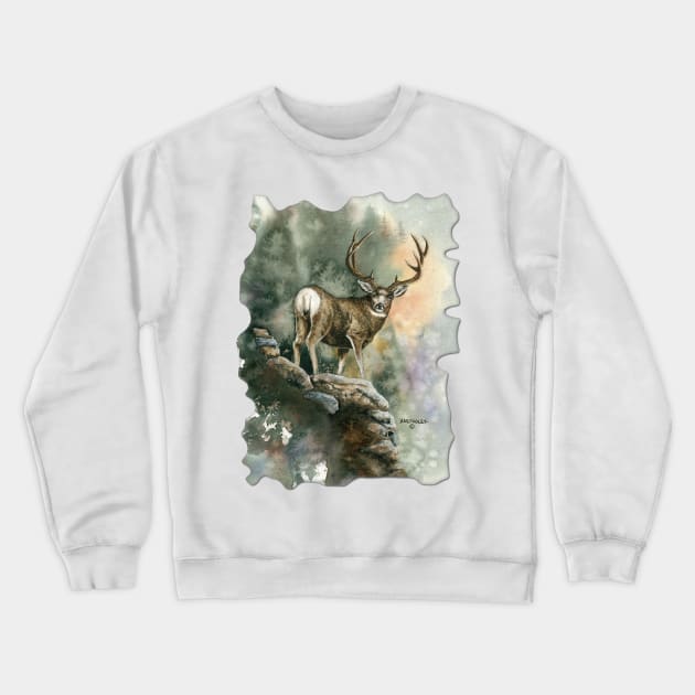 Last Light Muley Crewneck Sweatshirt by Dave Bartholet Wildlife Art